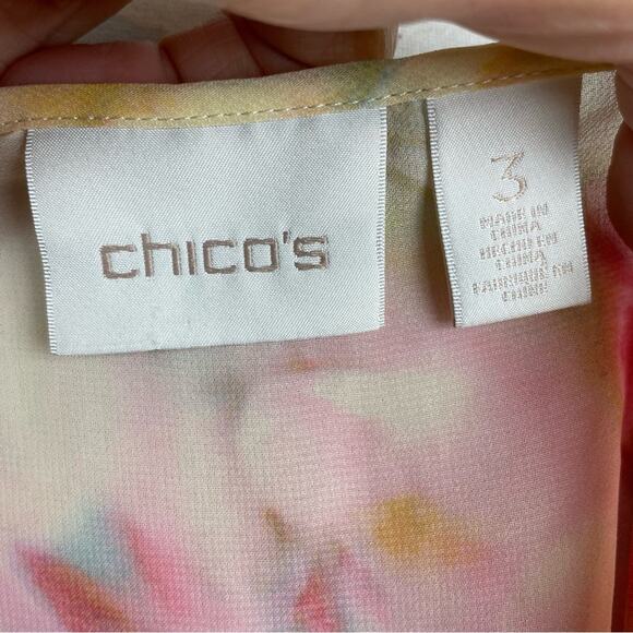 Chico's Off White Lace Inset Pop Over Top 3 - Picture 6 of 7